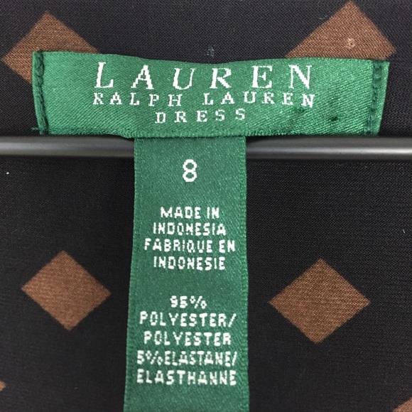 LRL Black Dress Brown Diamond Print Faux Wrap 8 - Picture 7 of 8